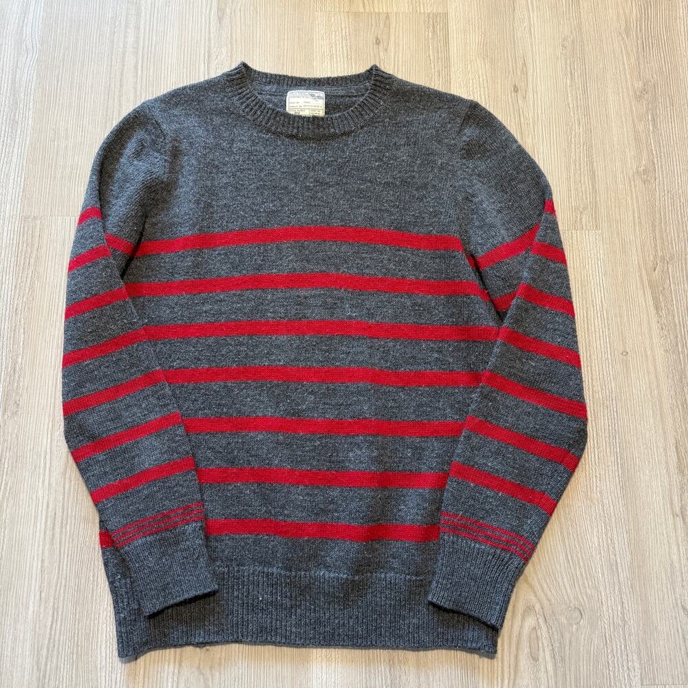 Men's Burton London Gray Red Striped Wool Crewneck Pullover Sweater Sz Large L